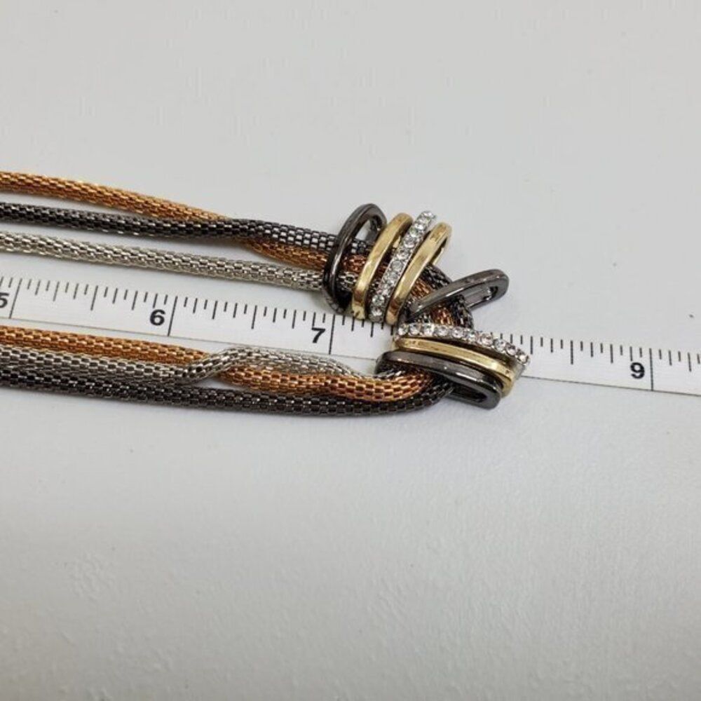 Mixed Metal Necklace Rhinestone Multi Strand Gray - Picture 8 of 8